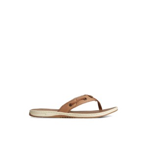 Sperry Seafish Leather Flip Flop Sandalen Damen Dunkelbeige | 68PCROBJK