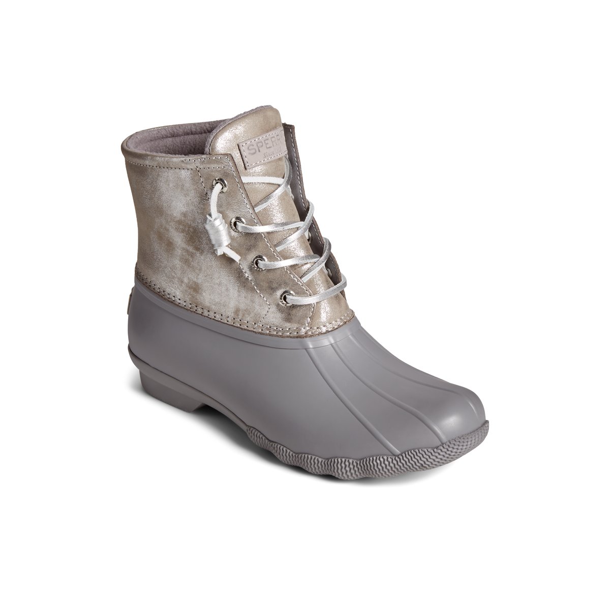 Sperry Saltwater Metallic Leather Duck Boot Stiefel Damen Silber | 09UFLSBPR